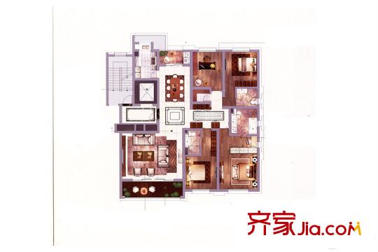 金陵雅頌居3幢標準層C1戶型 4室2廳3衛(wèi)1廚