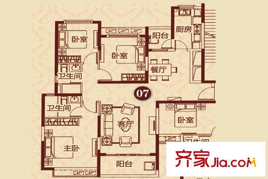 恒大雅苑二期14幢標(biāo)準(zhǔn)層G戶型 4室2廳2衛(wèi)1廚