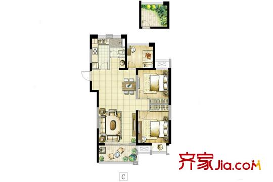 啟迪方洲潤園標(biāo)準(zhǔn)層C戶型 3室2廳1衛(wèi)1廚