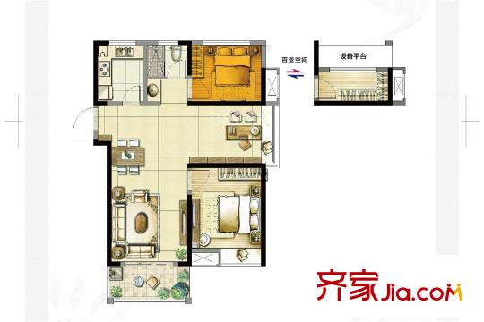 啟迪方洲小滿組團(tuán)C7標(biāo)準(zhǔn)層H1戶型 2室2廳1衛(wèi)1廚