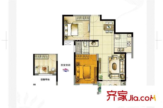 啟迪方洲小滿組團(tuán)C7標(biāo)準(zhǔn)層H2戶型 2室2廳1衛(wèi)1廚