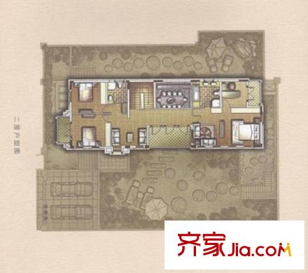復(fù)地朗香別墅獨棟別墅二層B1戶型 3室2廳2衛(wèi)1廚