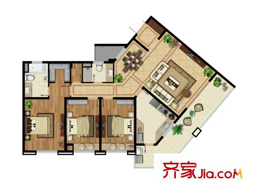 明月天瓏灣郁金香廣場(chǎng)A座標(biāo)準(zhǔn)層A2/B2戶型 3室2廳2衛(wèi)1廚