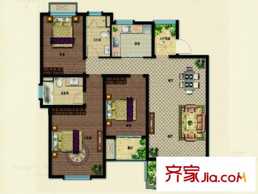 天生御景花園洋房標(biāo)準(zhǔn)層H5戶型 3室2廳2衛(wèi)1廚