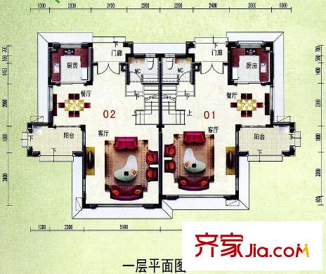 碧桂園如山湖城二期一層A戶型 1室2廳1衛(wèi)1廚