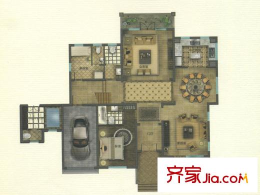 高德莊園一期018幢B戶型首層 3室3廳2衛(wèi)1廚