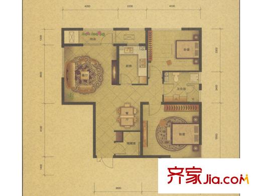 綠城西子公寓戶型圖西子公寓A2戶型 2室2廳1衛(wèi)1廚