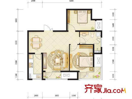 綠城西子公寓戶型圖西子公寓A1戶型 2室2廳1衛(wèi)1廚