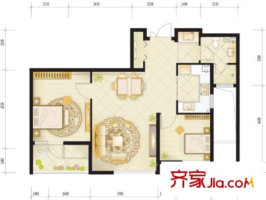 綠城西子公寓戶型圖西子公寓A3戶型 2室2廳1衛(wèi)1廚