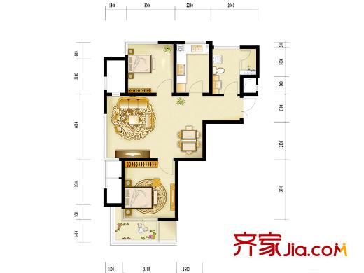 綠城西子公寓戶型圖西子公寓A5戶型 2室2廳1衛(wèi)1廚