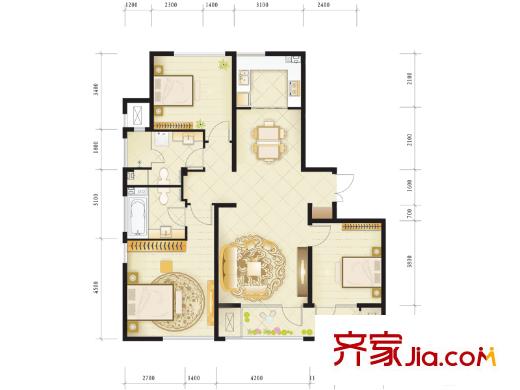 綠城西子公寓戶型圖西子公寓B1戶型 3室2廳2衛(wèi)1廚