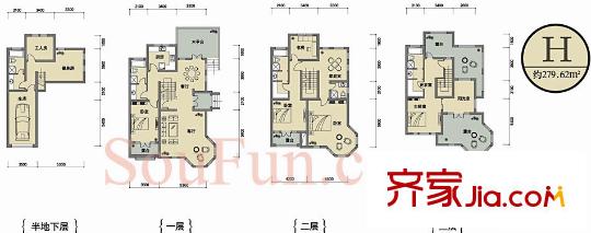 山水華門(mén)戶(hù)型圖嶺秀苑（聯(lián)排）H 5室2廳4衛(wèi)1廚