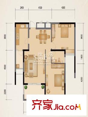 秦淮綠洲別墅戶型圖三期小高層E2 2室2廳1衛(wèi)1廚