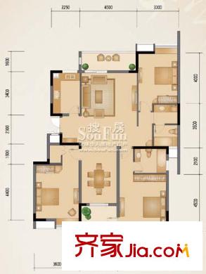 秦淮綠洲別墅戶型圖三期小高層F2 3室2廳2衛(wèi)1廚