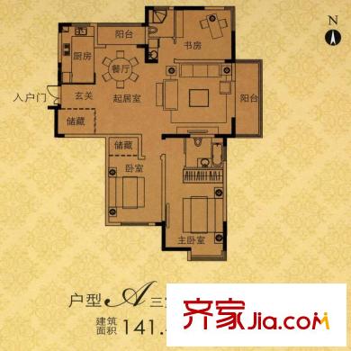 金王府戶型圖戶型圖 3室 3室2廳1衛(wèi)1廚