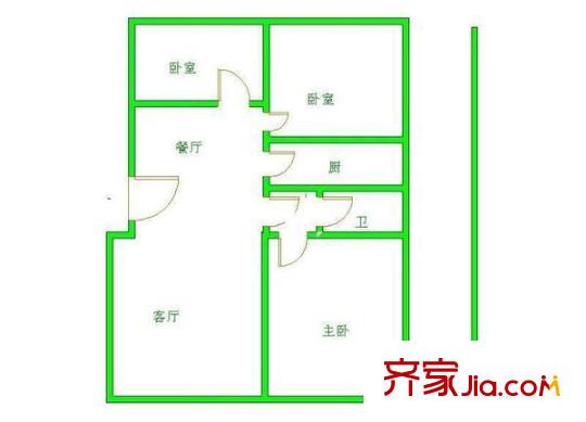 金王府戶型圖戶型圖 3室 3室2廳1衛(wèi)1廚