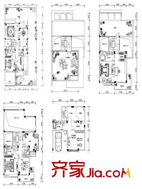 棲園戶型圖2棟聯(lián)排a1戶型圖 4室2廳4衛(wèi)1廚