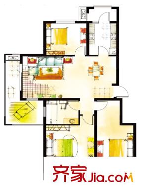 天華硅谷18#、21#標(biāo)準(zhǔn)層A戶型圖 3室2廳1衛(wèi)1廚