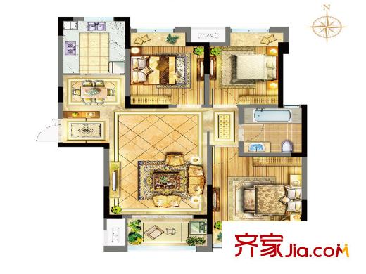 蘇寧威尼斯水城12街區(qū)A-2戶型 3室2廳1衛(wèi)1廚