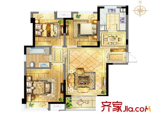 蘇寧威尼斯水城12街區(qū)A-1戶型 3室2廳1衛(wèi)1廚