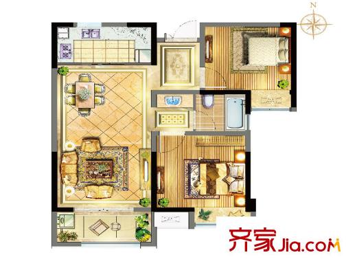 蘇寧威尼斯水城12街區(qū)B-2戶型 2室2廳1衛(wèi)1廚