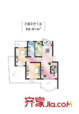 明月港灣戶型圖戶型圖 2室 2室2廳1衛(wèi)1廚