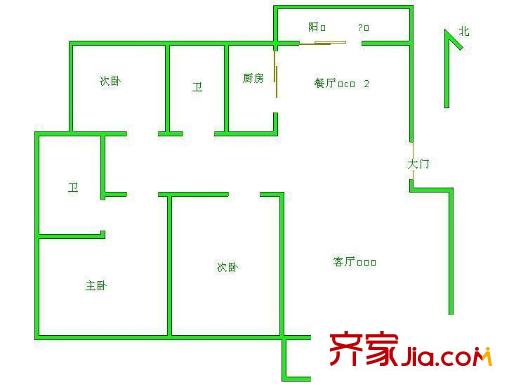 明月港灣戶型圖戶型圖 3室 3室2廳1衛(wèi)1廚