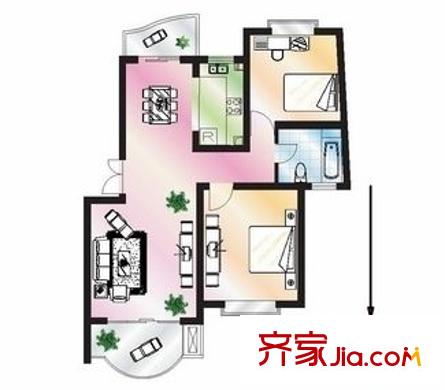 明月港灣戶型圖戶型圖 2室 2室2廳1衛(wèi)1廚