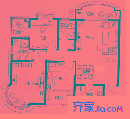 明发滨江新城三期户型图户型图 3室 3室2厅2卫1厨