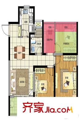 新城玖瓏湖24棟標(biāo)準(zhǔn)層B4戶型  4室2廳1衛(wèi)1廚