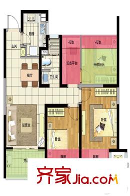 新城玖瓏湖24棟標(biāo)準(zhǔn)層A4戶型  4室2廳1衛(wèi)1廚