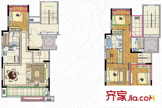 新城玖瓏湖18#、19#、20#標(biāo)準(zhǔn)層E2中疊戶型 4室2廳3衛(wèi)1廚