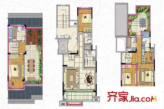 新城玖瓏湖18#、19#、20#標(biāo)準(zhǔn)層E1上疊戶型 4室2廳3衛(wèi)1廚