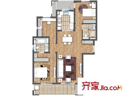 朗詩玲瓏嶼一期6、9、10、11號樓標(biāo)準(zhǔn)層C3戶型 3室2廳2衛(wèi)1廚