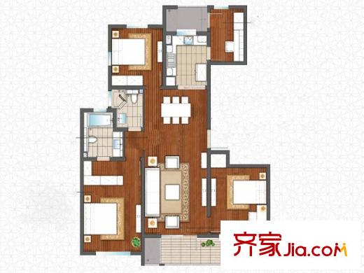 朗詩玲瓏嶼一期6、9、10號樓標(biāo)準(zhǔn)層B1戶型 3室2廳2衛(wèi)1廚