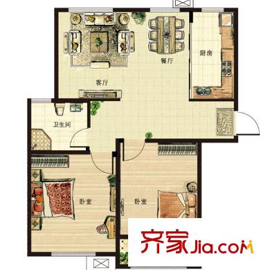 青山綠水戶型圖B戶型 2室2廳1衛(wèi)1廚