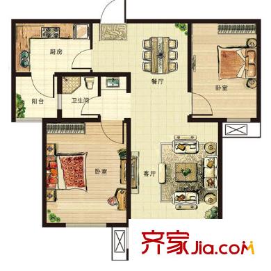 青山綠水戶型圖C戶型（已售完） 2室2廳1衛(wèi)