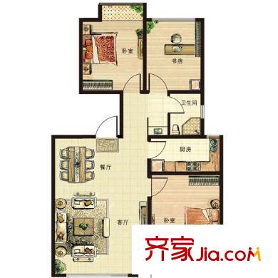 青山綠水戶型圖A戶型 3室2廳1衛(wèi)1廚
