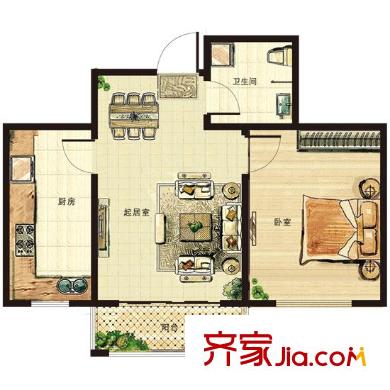青山綠水戶型圖經(jīng)適房B戶型（已售完） 1室2廳1衛(wèi)1廚