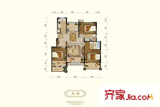 恒輝假日廣場一期2#、3#標(biāo)準(zhǔn)層A-8戶型 3室2廳2衛(wèi)1廚