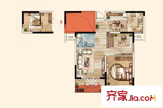 冠城大通藍(lán)郡二期B組團(tuán)6、8、9-20號(hào)樓標(biāo)準(zhǔn)層C戶(hù)型 2室2廳1衛(wèi)1廚