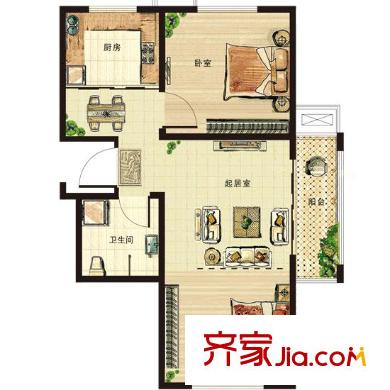 青山綠水戶型圖經(jīng)適房A戶型 2室2廳1衛(wèi)1廚