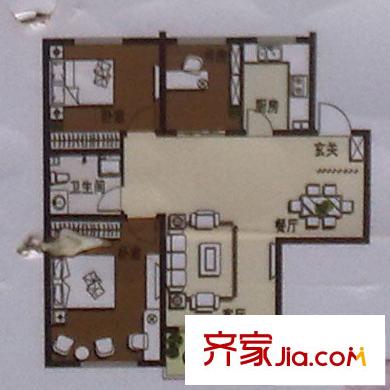 新嶺花園三期戶型圖套三 3室2廳1衛(wèi)