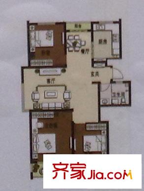 新嶺花園三期戶型圖套三 3室2廳1衛(wèi)