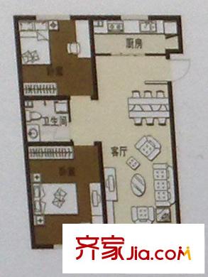 新嶺花園三期戶型圖套二 2室2廳1衛(wèi)1廚