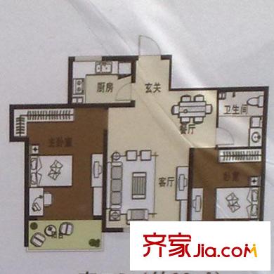 新嶺花園三期戶型圖套二 2室2廳1衛(wèi)1廚