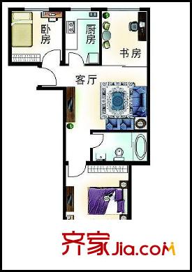潤發(fā)湖畔雅居戶型圖C戶型三室一廳 3室1廳1衛(wèi)1廚