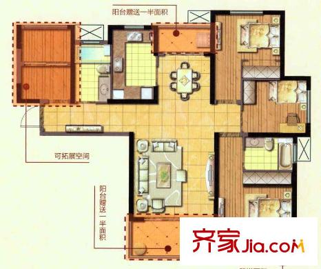 鑫苑世家A1戶型115平方米 3室2廳2衛(wèi)1廚
