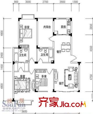 華泰新苑 3室 戶型圖