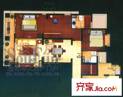 達(dá)利廣場戶型圖5#樓A戶型 3室2廳2衛(wèi)
